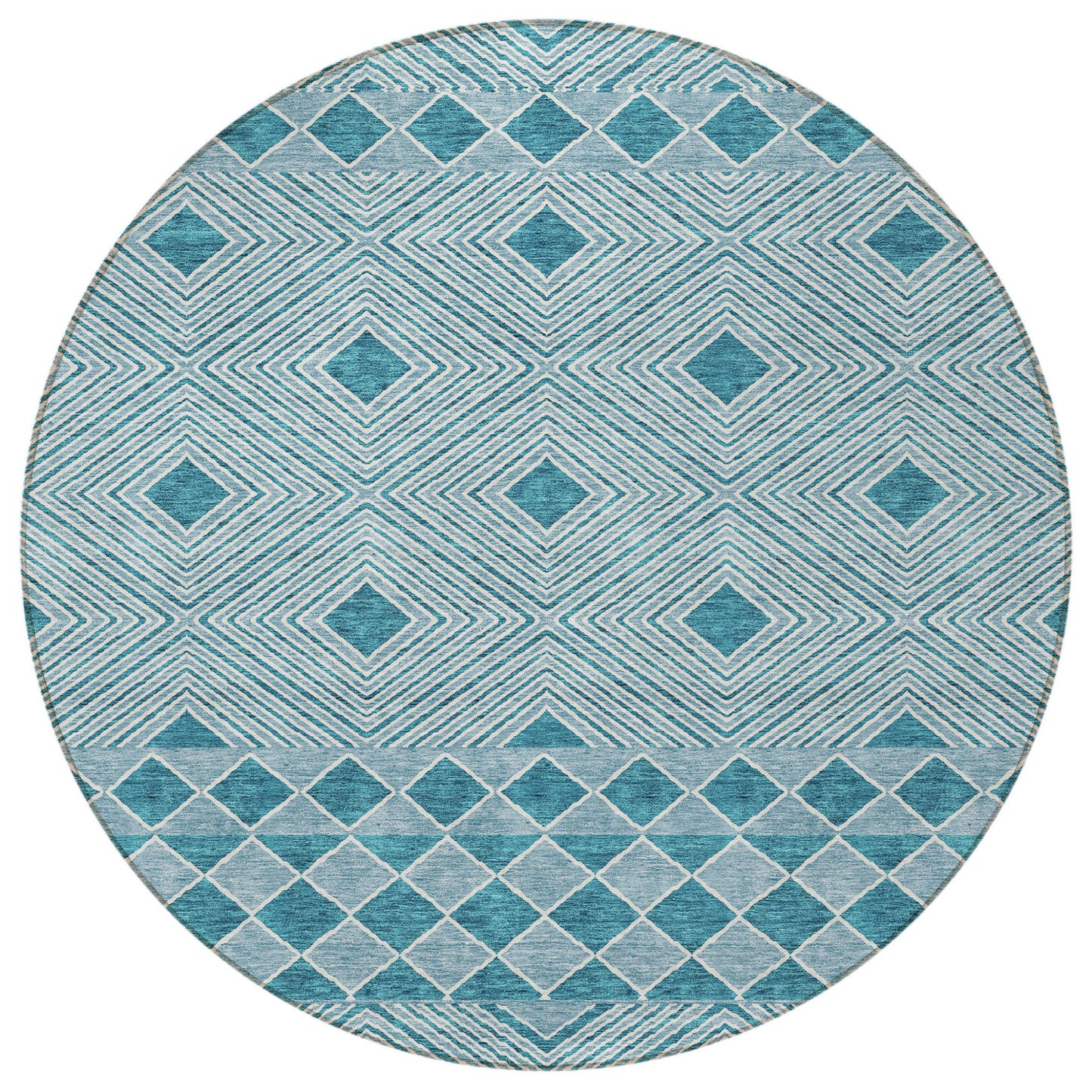 Tabselect Home Line 8' Teal Blue And Aqua Round Geometric Washable Indoor Outdoor Area Rug