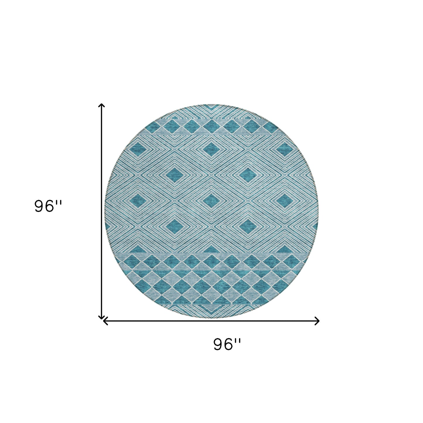 Tabselect Home Line 8' Teal Blue And Aqua Round Geometric Washable Indoor Outdoor Area Rug