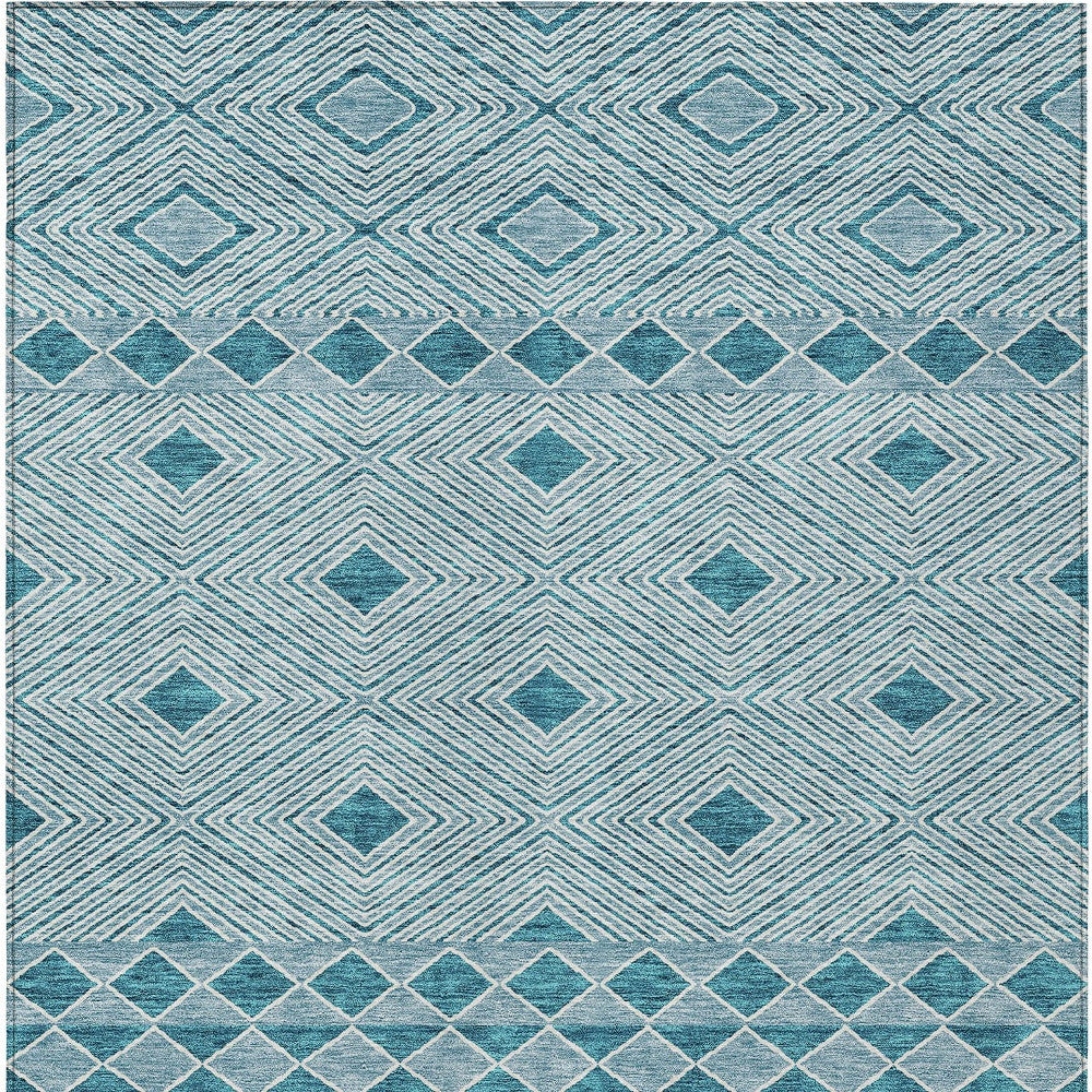 Tabselect Home Line 8' X 10' Teal Blue And Aqua Geometric Washable Indoor Outdoor Area Rug