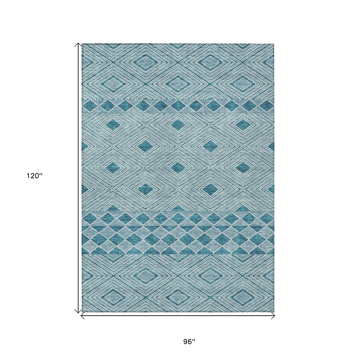 Tabselect Home Line 8' X 10' Teal Blue And Aqua Geometric Washable Indoor Outdoor Area Rug