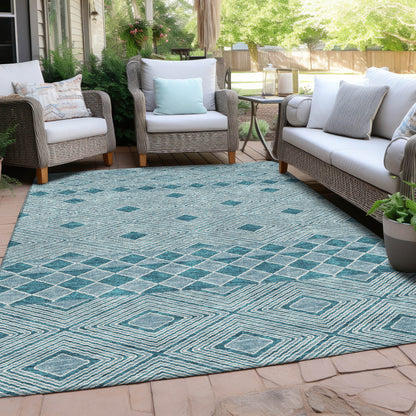 Tabselect Home Line 8' X 10' Teal Blue And Aqua Geometric Washable Indoor Outdoor Area Rug