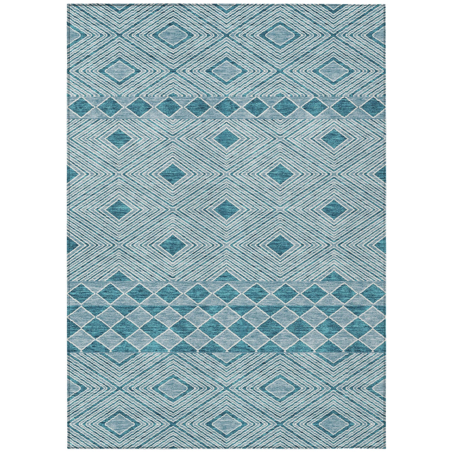 Tabselect Home Line 8' X 10' Teal Blue And Aqua Geometric Washable Indoor Outdoor Area Rug