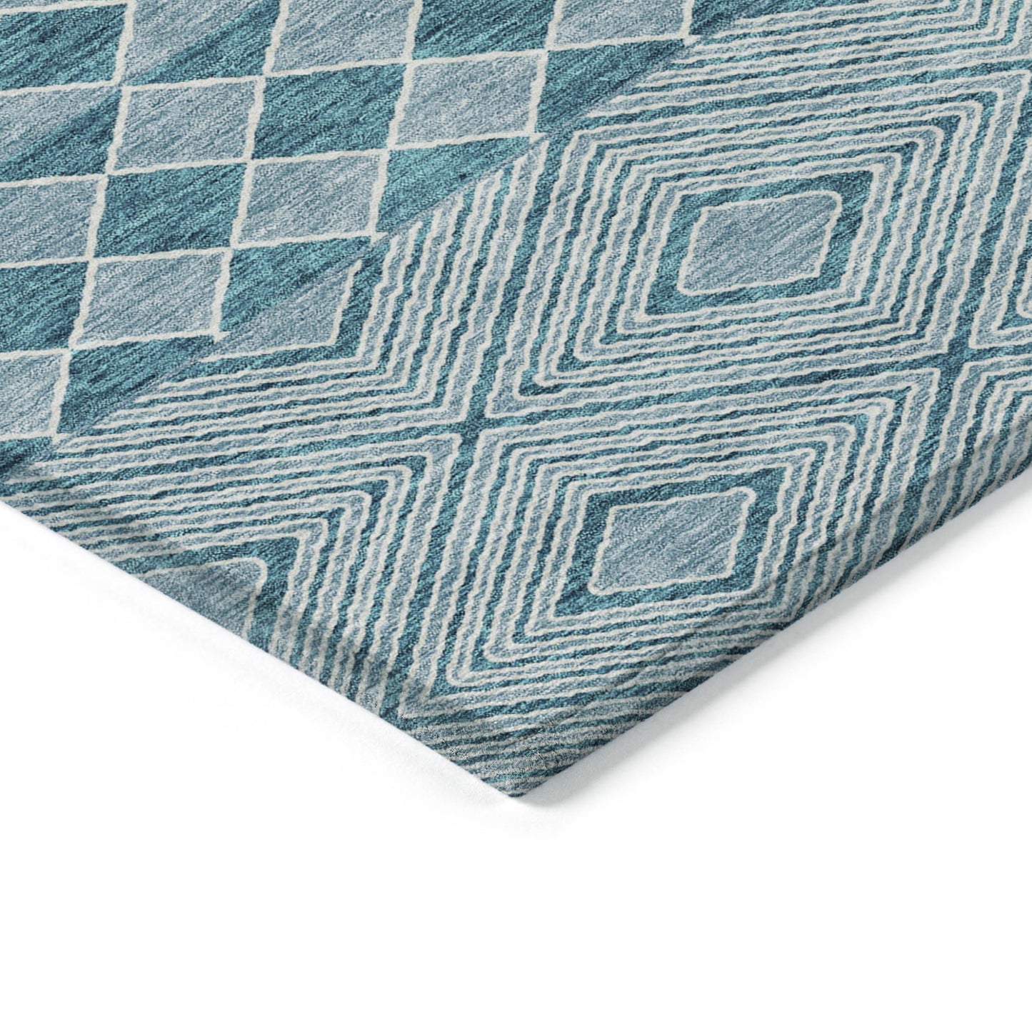 Tabselect Home Line 8' X 10' Teal Blue And Aqua Geometric Washable Indoor Outdoor Area Rug