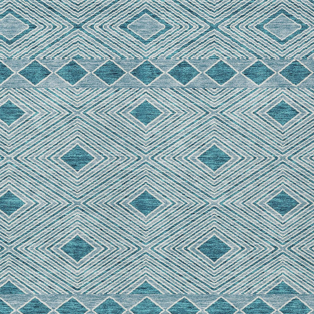 Tabselect Home Line 8' X 10' Teal Blue And Aqua Geometric Washable Indoor Outdoor Area Rug