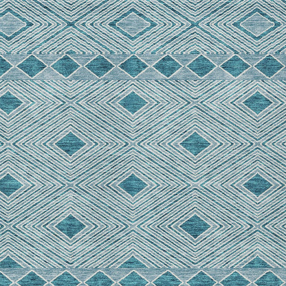 Tabselect Home Line 8' X 10' Teal Blue And Aqua Geometric Washable Indoor Outdoor Area Rug