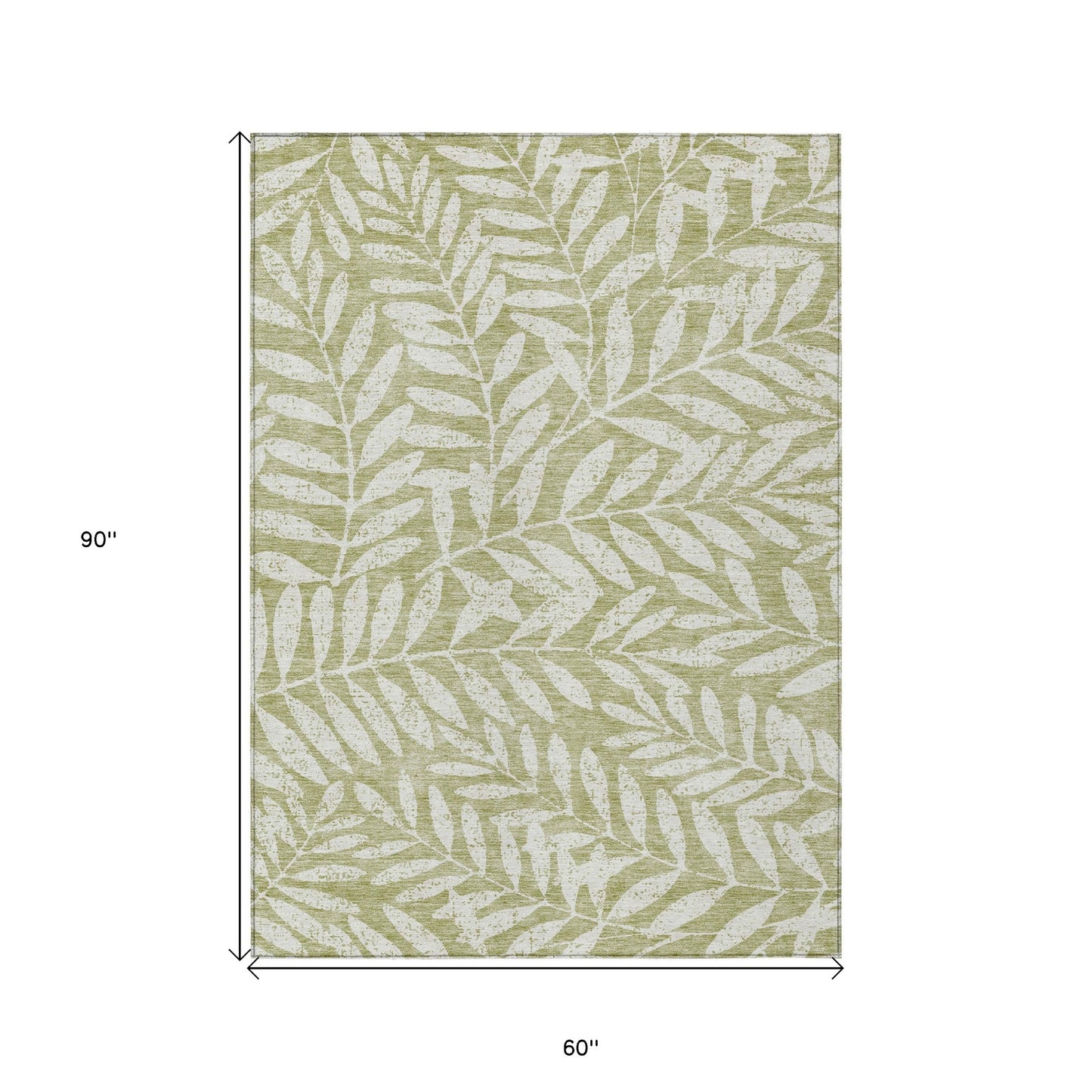Tabselect Home Line 5' X 8' Artichoke Green And Ivory Floral Washable Indoor Outdoor Area Rug