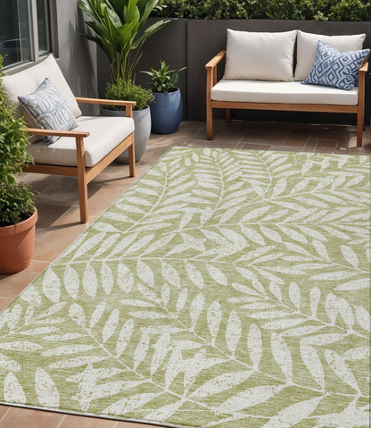 Tabselect Home Line 5' X 8' Artichoke Green And Ivory Floral Washable Indoor Outdoor Area Rug