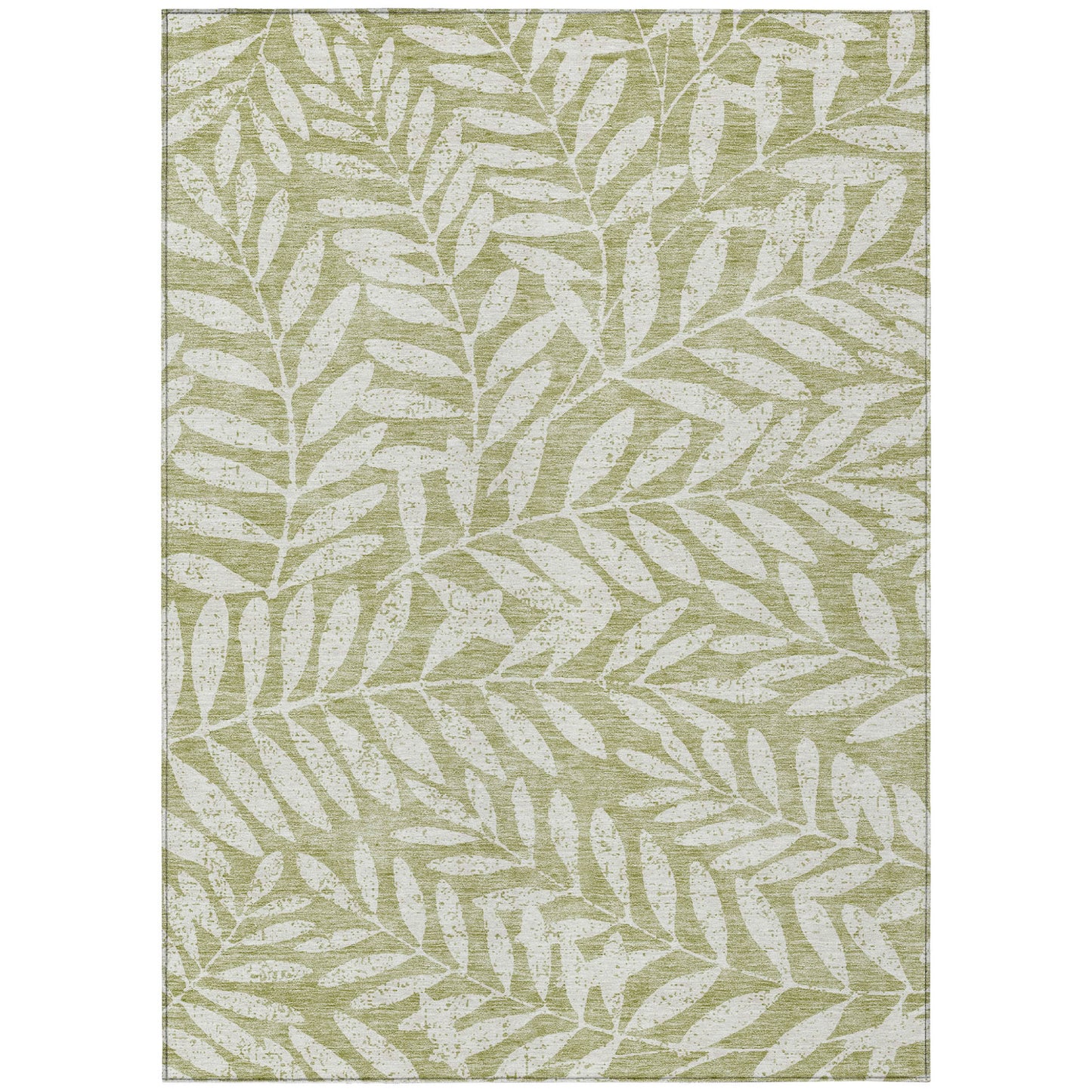 Tabselect Home Line 5' X 8' Artichoke Green And Ivory Floral Washable Indoor Outdoor Area Rug