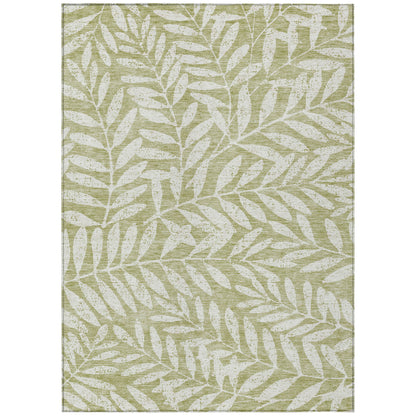 Tabselect Home Line 5' X 8' Artichoke Green And Ivory Floral Washable Indoor Outdoor Area Rug