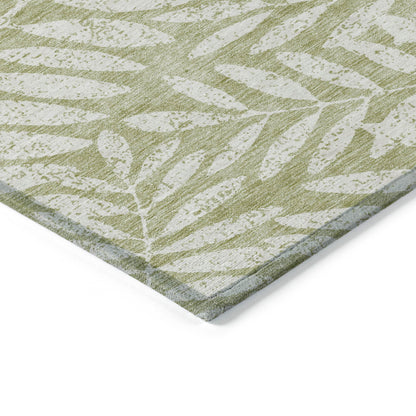 Tabselect Home Line 5' X 8' Artichoke Green And Ivory Floral Washable Indoor Outdoor Area Rug