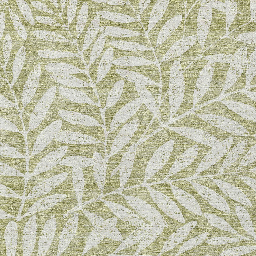 Tabselect Home Line 5' X 8' Artichoke Green And Ivory Floral Washable Indoor Outdoor Area Rug