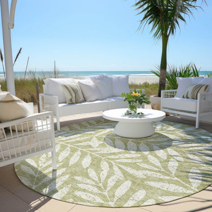 Tabselect Home Line 8' Artichoke Green And Ivory Round Floral Washable Indoor Outdoor Area Rug