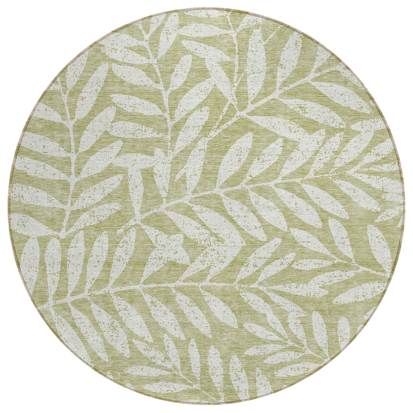 Tabselect Home Line 8' Artichoke Green And Ivory Round Floral Washable Indoor Outdoor Area Rug