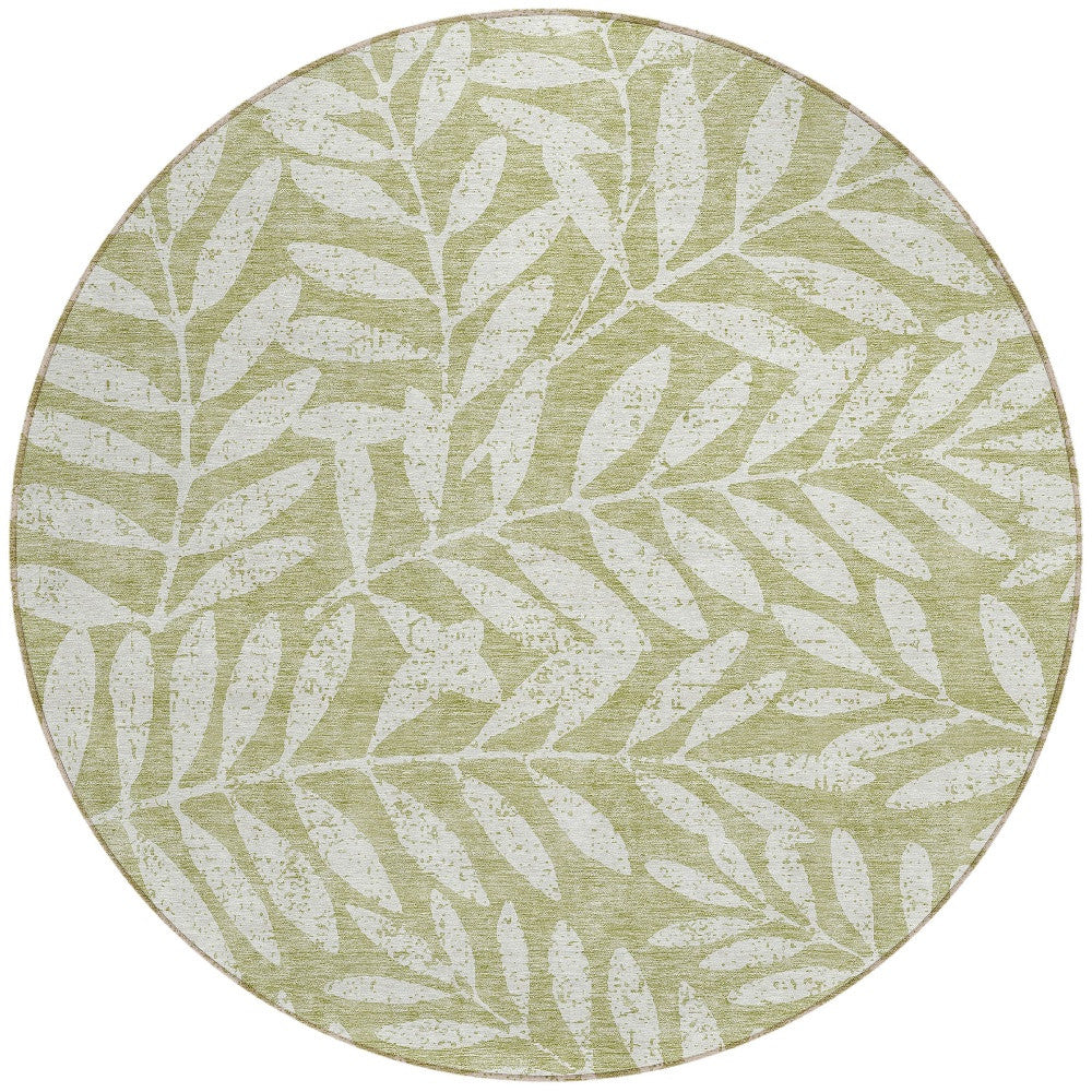 Tabselect Home Line 8' Artichoke Green And Ivory Round Floral Washable Indoor Outdoor Area Rug