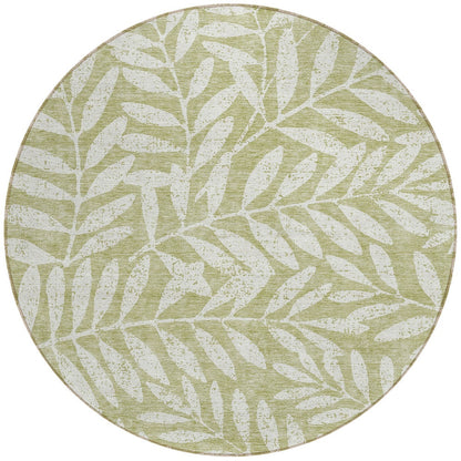 Tabselect Home Line 8' Artichoke Green And Ivory Round Floral Washable Indoor Outdoor Area Rug