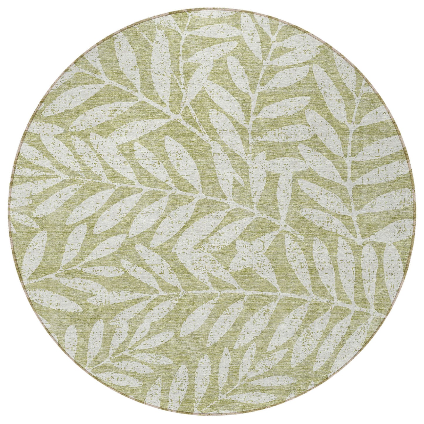 Tabselect Home Line 8' Artichoke Green And Ivory Round Floral Washable Indoor Outdoor Area Rug