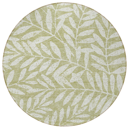 Tabselect Home Line 8' Artichoke Green And Ivory Round Floral Washable Indoor Outdoor Area Rug