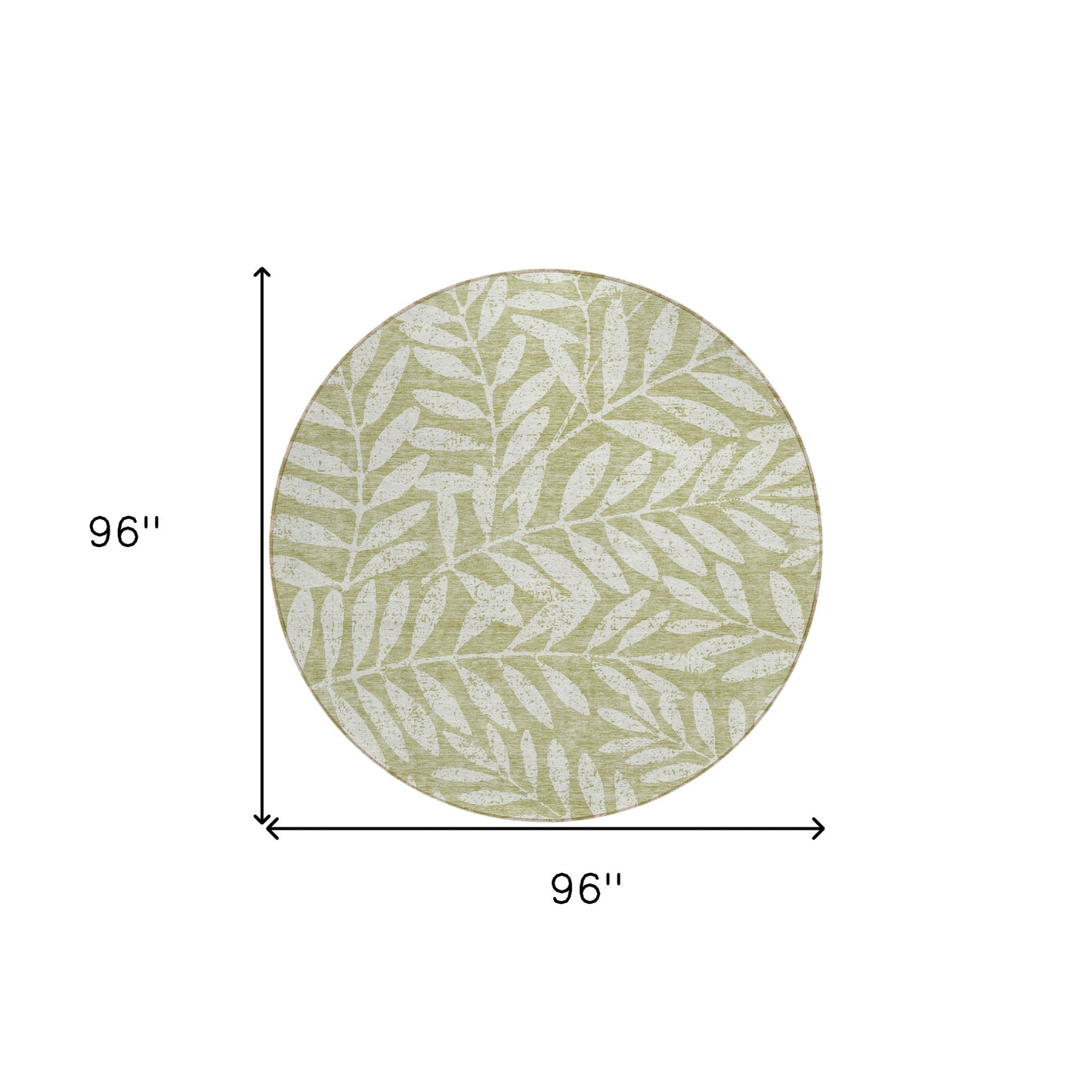 Tabselect Home Line 8' Artichoke Green And Ivory Round Floral Washable Indoor Outdoor Area Rug