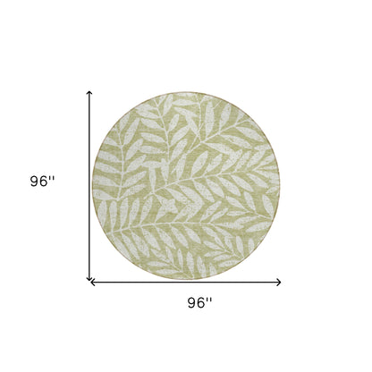 Tabselect Home Line 8' Artichoke Green And Ivory Round Floral Washable Indoor Outdoor Area Rug