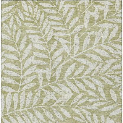 Tabselect Home Line 8' X 10' Artichoke Green And Ivory Floral Washable Indoor Outdoor Area Rug