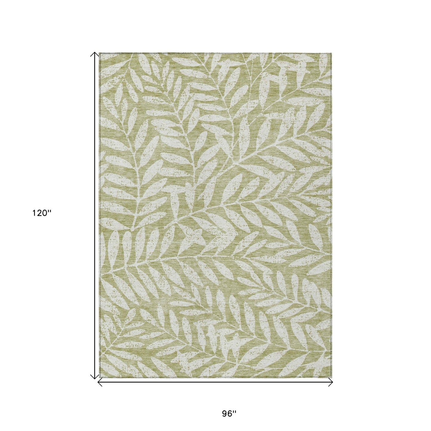 Tabselect Home Line 8' X 10' Artichoke Green And Ivory Floral Washable Indoor Outdoor Area Rug