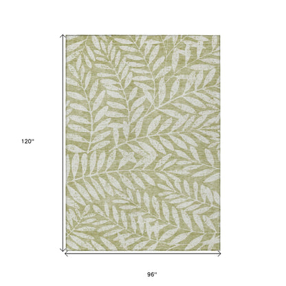 Tabselect Home Line 8' X 10' Artichoke Green And Ivory Floral Washable Indoor Outdoor Area Rug