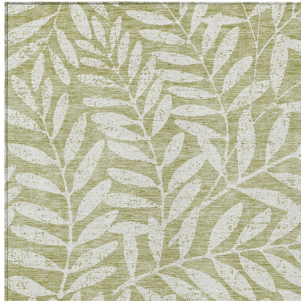 Tabselect Home Line 8' X 10' Artichoke Green And Ivory Floral Washable Indoor Outdoor Area Rug