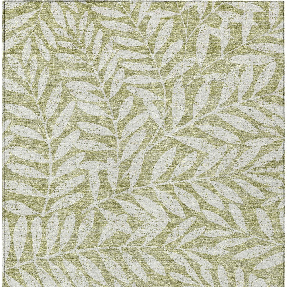 Tabselect Home Line 9' X 12' Artichoke Green And Ivory Floral Washable Indoor Outdoor Area Rug