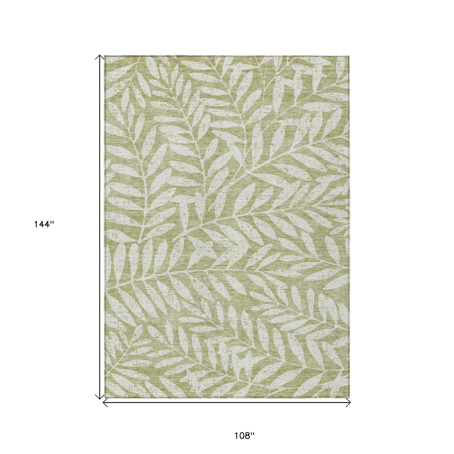Tabselect Home Line 9' X 12' Artichoke Green And Ivory Floral Washable Indoor Outdoor Area Rug