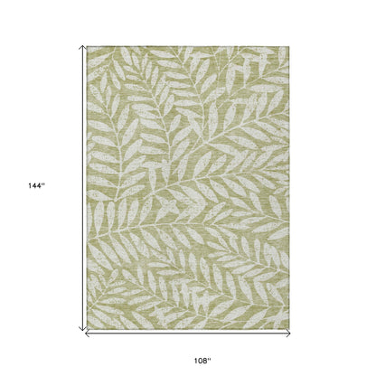 Tabselect Home Line 9' X 12' Artichoke Green And Ivory Floral Washable Indoor Outdoor Area Rug