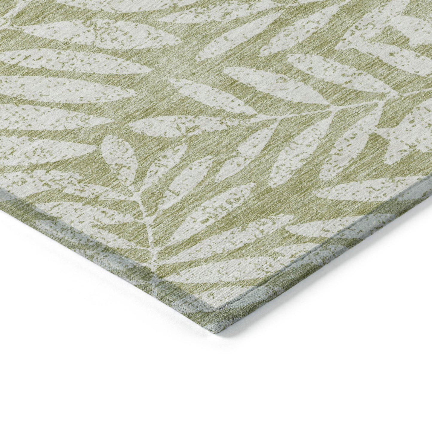 Tabselect Home Line 9' X 12' Artichoke Green And Ivory Floral Washable Indoor Outdoor Area Rug