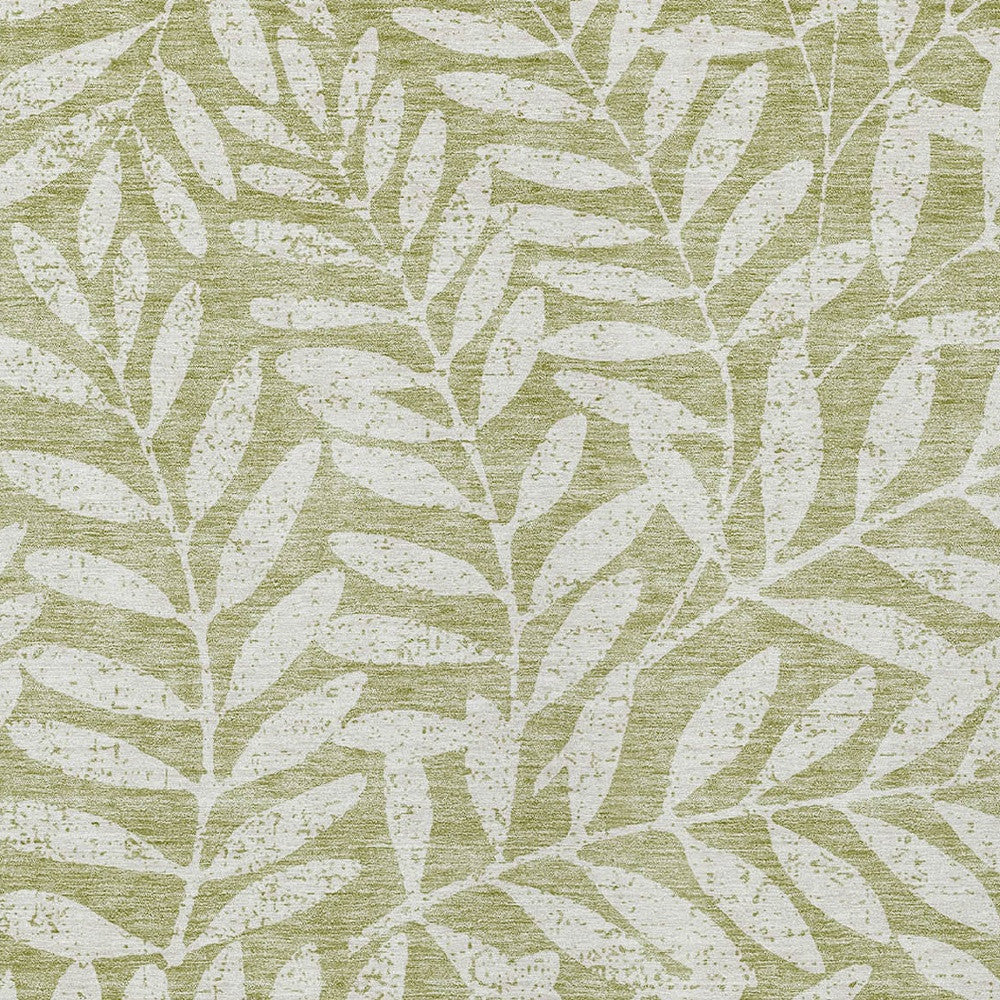 Tabselect Home Line 9' X 12' Artichoke Green And Ivory Floral Washable Indoor Outdoor Area Rug