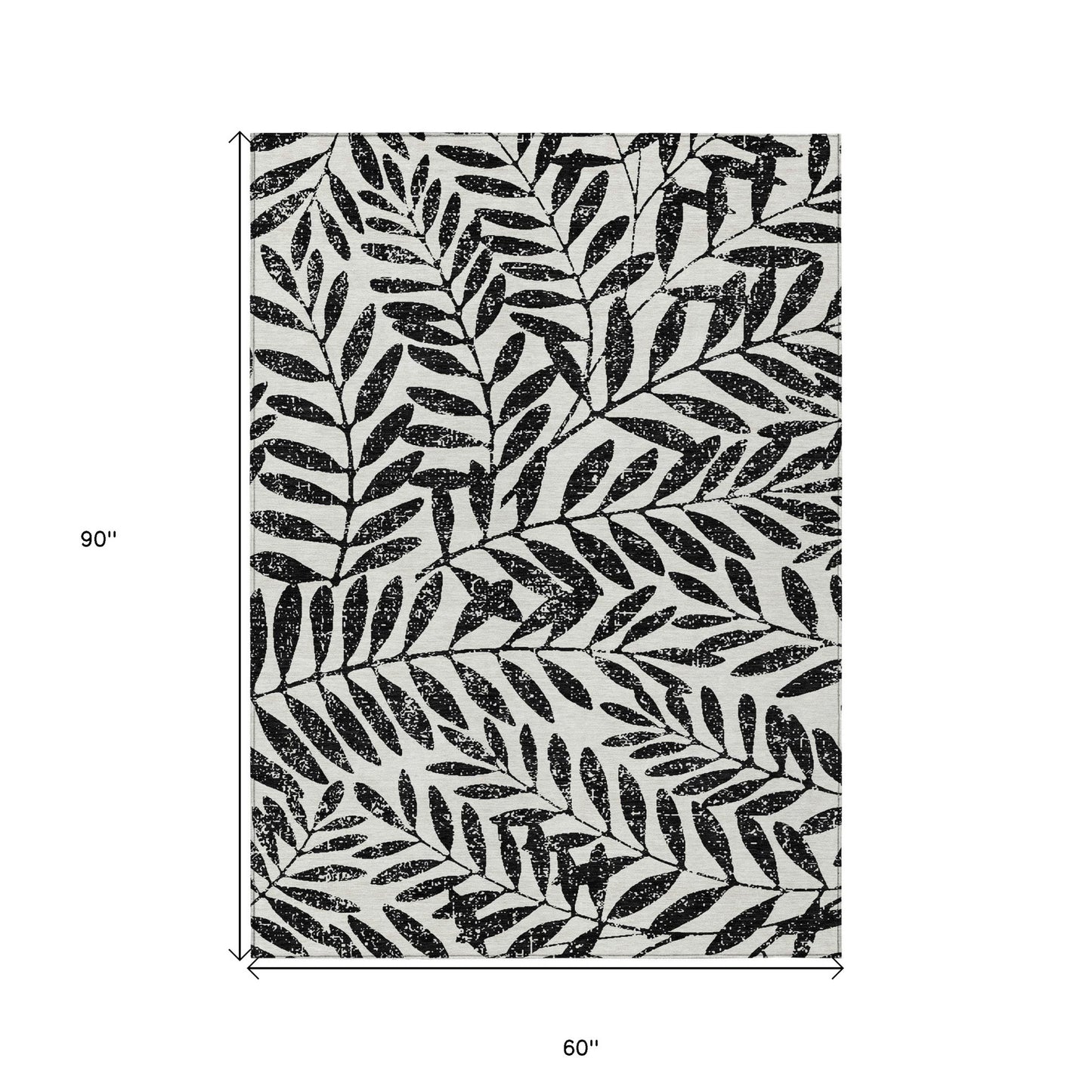 Tabselect Home Line 5' X 8' Black And Ivory Floral Washable Indoor Outdoor Area Rug