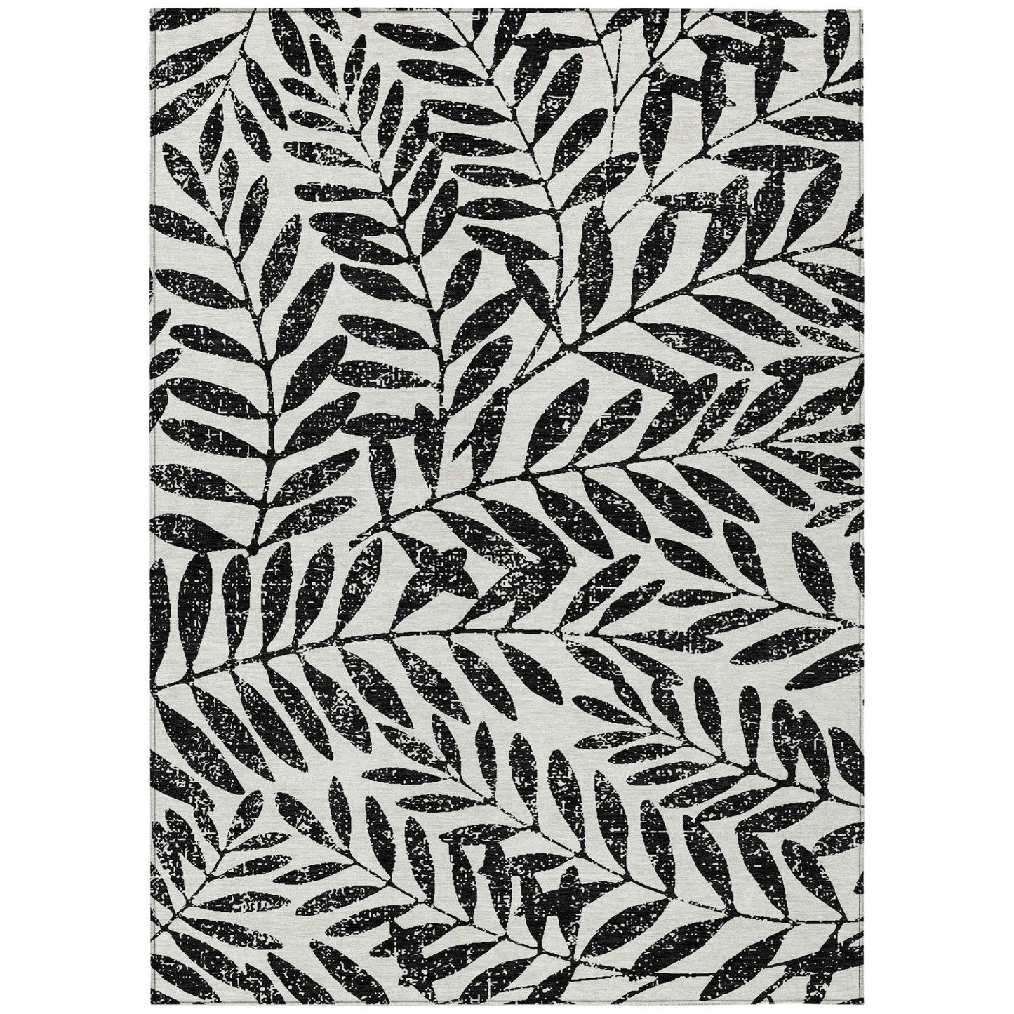 Tabselect Home Line 5' X 8' Black And Ivory Floral Washable Indoor Outdoor Area Rug