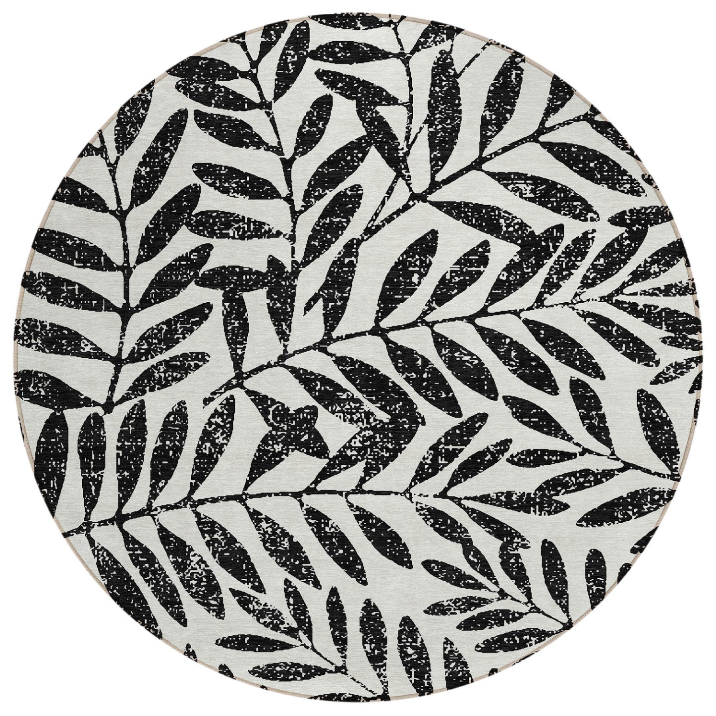 Tabselect Home Line 8' Black And Ivory Round Floral Washable Indoor Outdoor Area Rug
