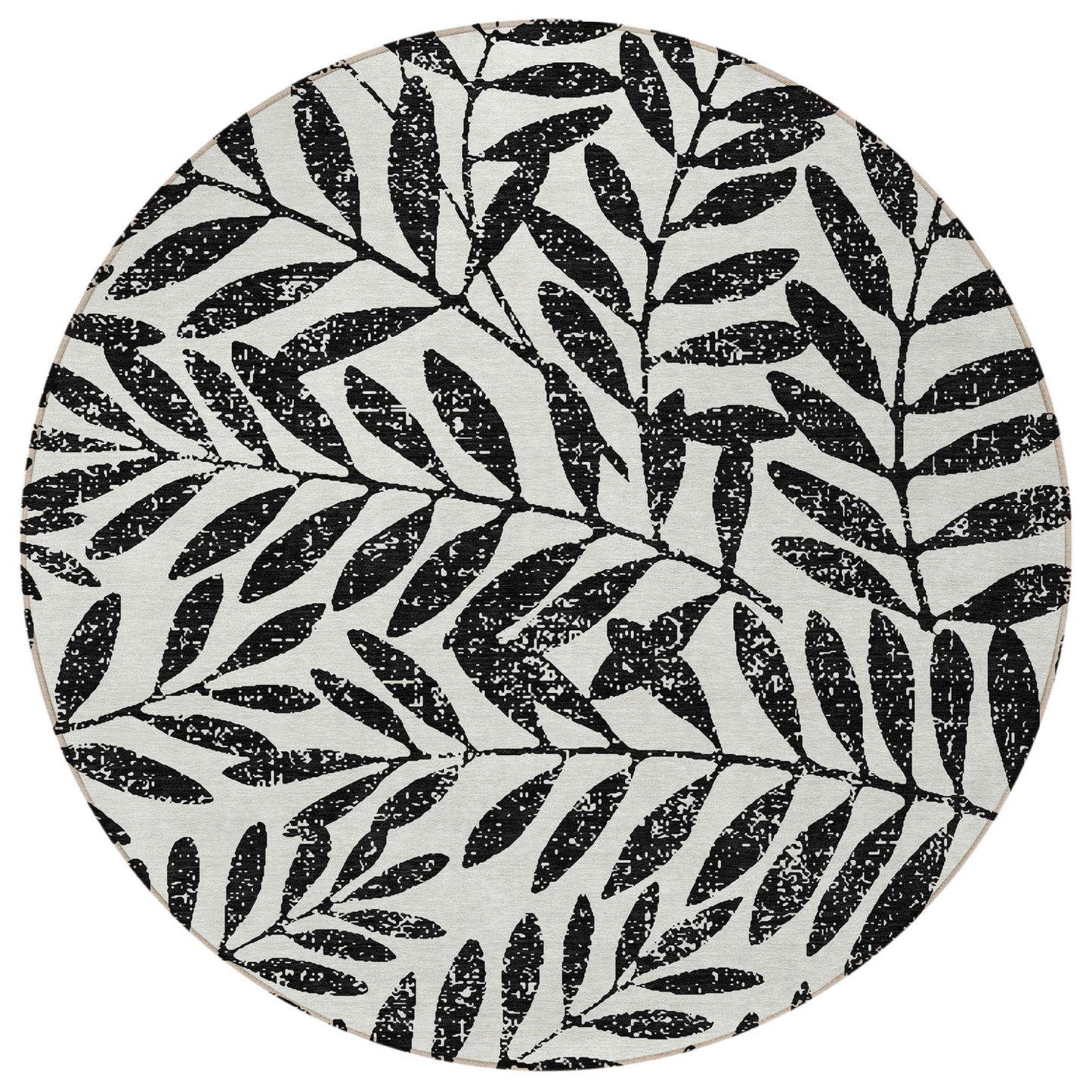 Tabselect Home Line 8' Black And Ivory Round Floral Washable Indoor Outdoor Area Rug