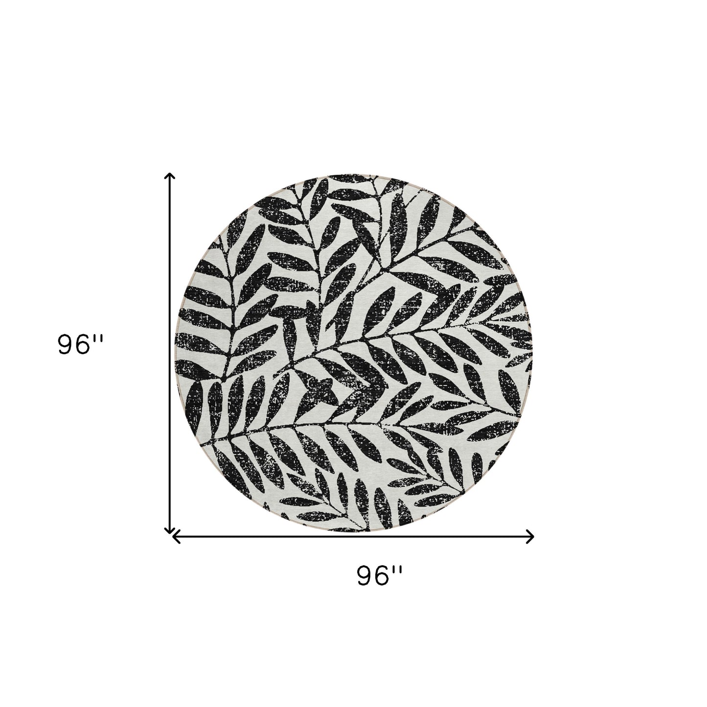 Tabselect Home Line 8' Black And Ivory Round Floral Washable Indoor Outdoor Area Rug