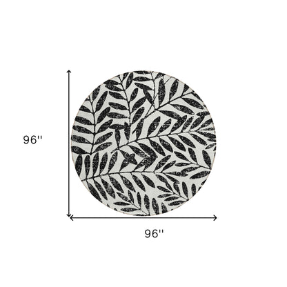 Tabselect Home Line 8' Black And Ivory Round Floral Washable Indoor Outdoor Area Rug