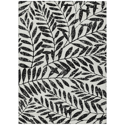 Tabselect Home Line 8' X 10' Black And Ivory Floral Washable Indoor Outdoor Area Rug