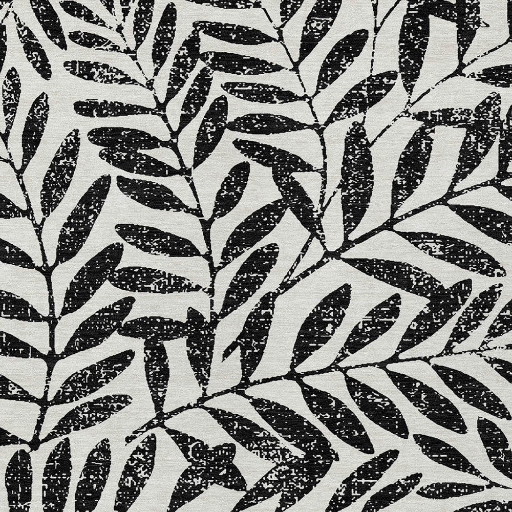 Tabselect Home Line 8' X 10' Black And Ivory Floral Washable Indoor Outdoor Area Rug