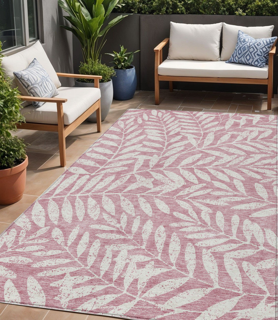 Tabselect Home Line 5' X 8' Blush And Ivory Floral Washable Indoor Outdoor Area Rug
