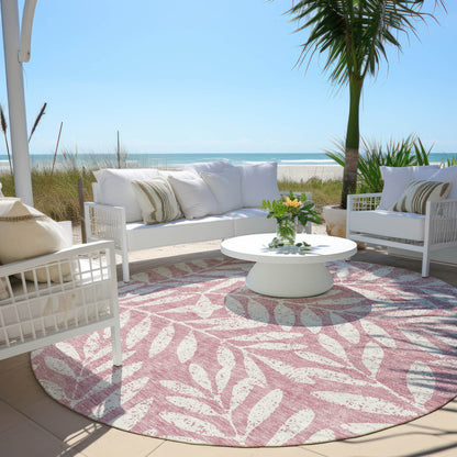 Tabselect Home Line 8' Blush And Ivory Round Floral Washable Indoor Outdoor Area Rug