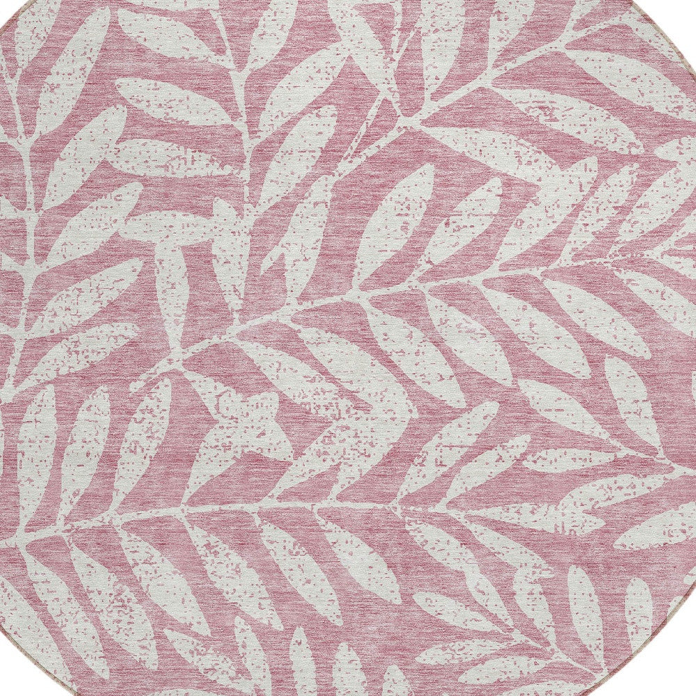 Tabselect Home Line 8' Blush And Ivory Round Floral Washable Indoor Outdoor Area Rug