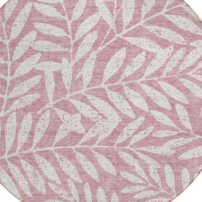 Tabselect Home Line 8' Blush And Ivory Round Floral Washable Indoor Outdoor Area Rug