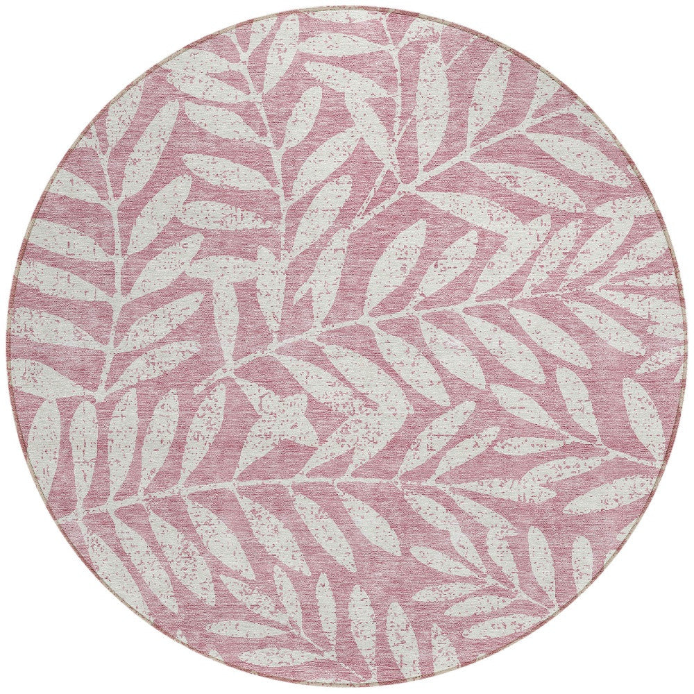 Tabselect Home Line 8' Blush And Ivory Round Floral Washable Indoor Outdoor Area Rug