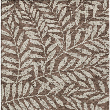 Tabselect Home Line 5' X 8' Brown And Beige Floral Washable Indoor Outdoor Area Rug
