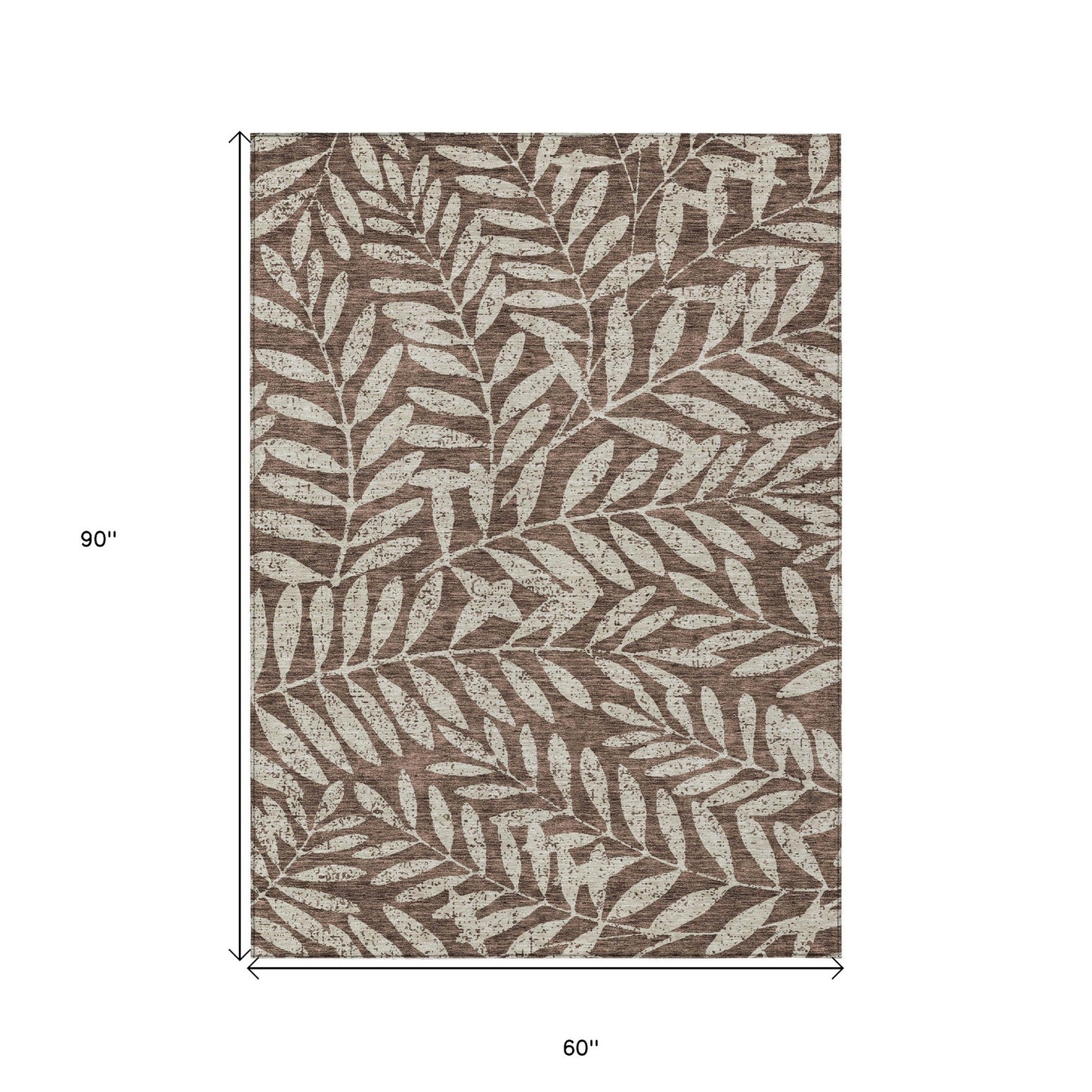 Tabselect Home Line 5' X 8' Brown And Beige Floral Washable Indoor Outdoor Area Rug