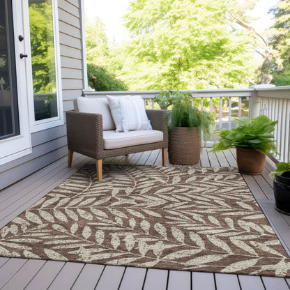 Tabselect Home Line 5' X 8' Brown And Beige Floral Washable Indoor Outdoor Area Rug