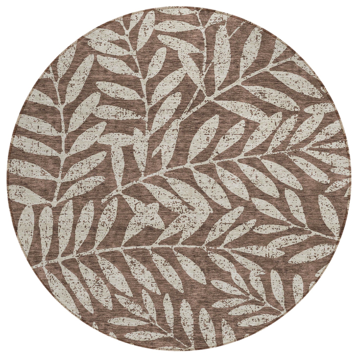 Tabselect Home Line 8' Brown And Beige Round Floral Washable Indoor Outdoor Area Rug