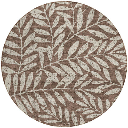 Tabselect Home Line 8' Brown And Beige Round Floral Washable Indoor Outdoor Area Rug